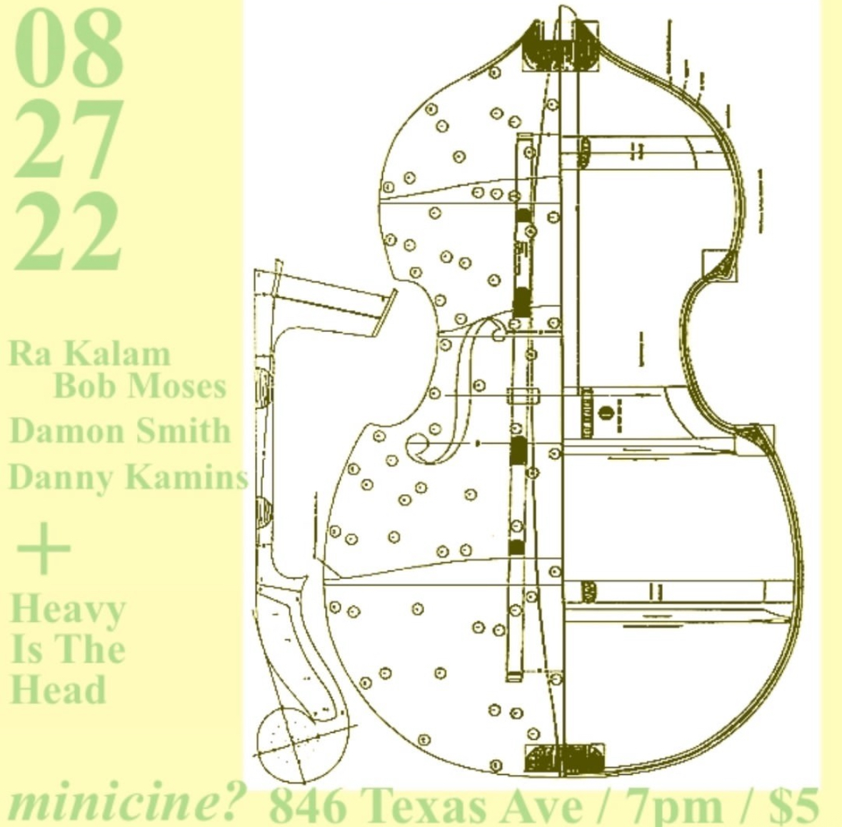 minicine? welcomes back Ra-Kalam Bob Moses (Percussion), Danny Kamins (Sax) and Damon Smith (Bass) in a trio performance